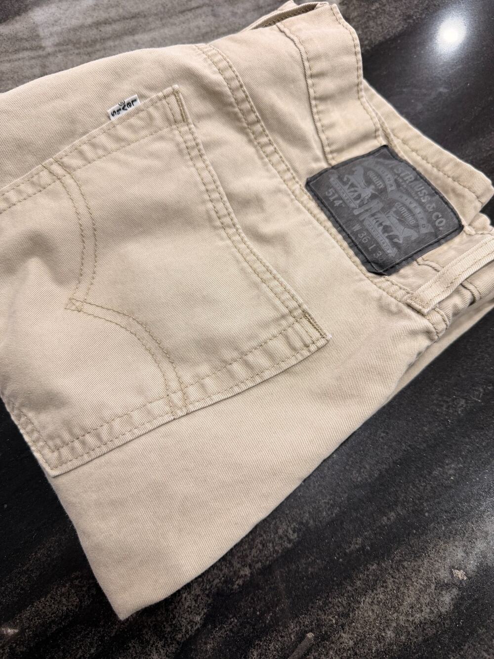 Levis 514 Mens 36x34 Tan Khaki Straight Fit Jeans Cotton Casual Classic Pants